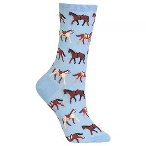 Hot Sox Women’s Horses Fashion Crew Socks Light Blue Brown 9-11 NWT Equestrian